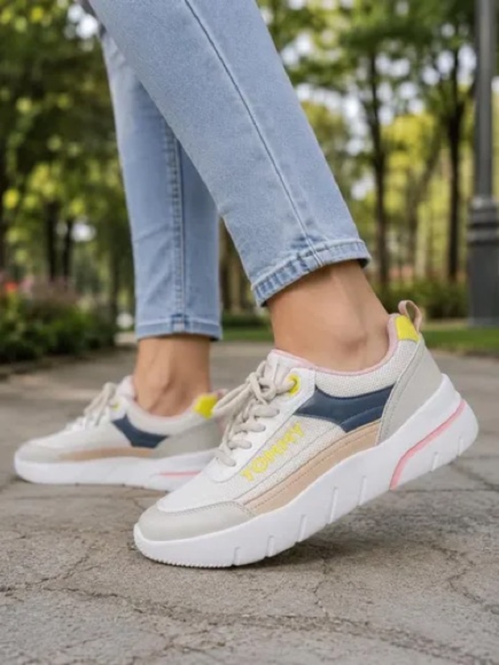 Tommy Hilfiger Women's Cream, Navy & Yellow Chunky Sneakers